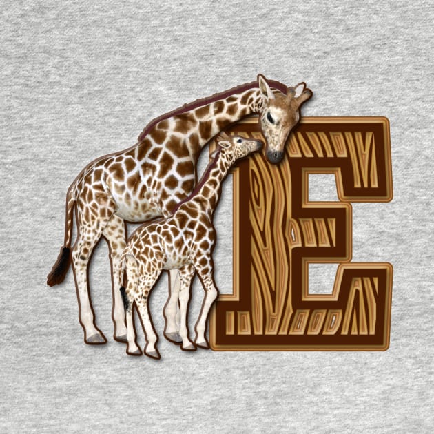 Mom and Baby Giraffe Monogram E by AlondraHanley